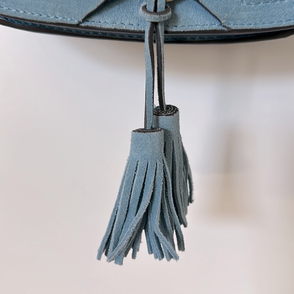 Vince Camuto “Ancel Suede Crossbody Bag” Blue Tassels Fringe - Picture 14 of 14